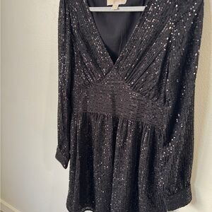 Michael Kors Black Sequin V-Neck Dress